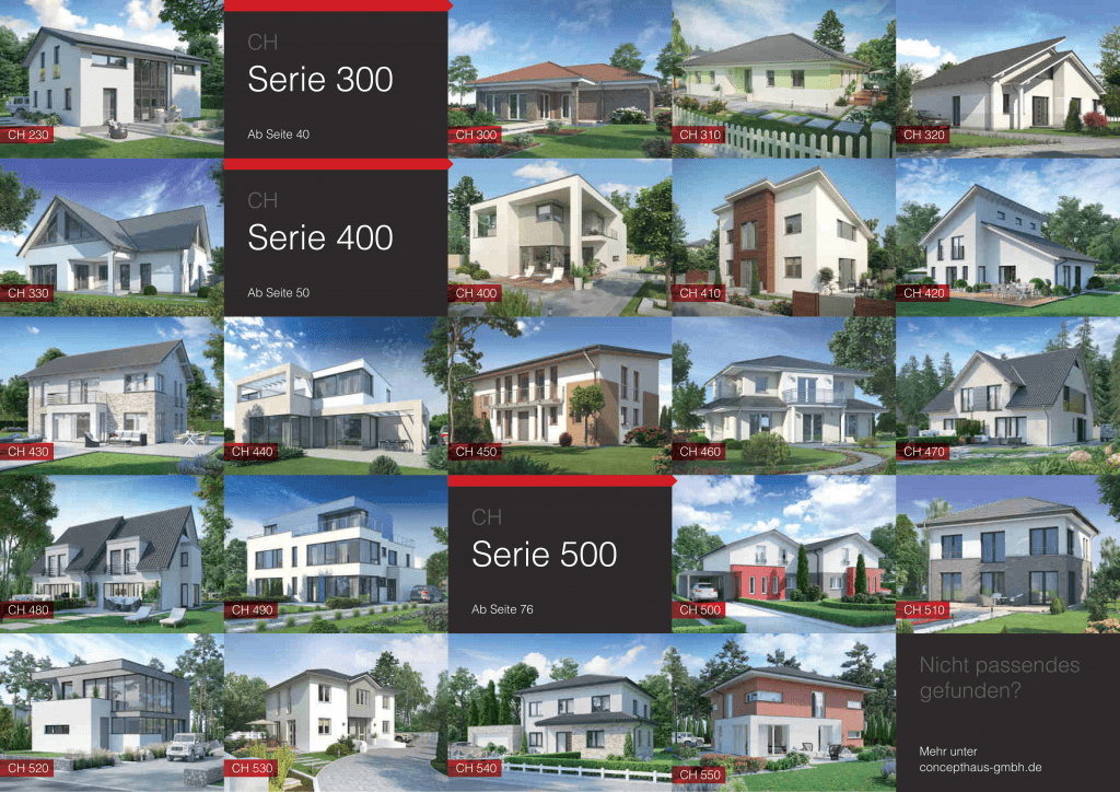 Eine Auswahl an Musterhäusern aus dem Concept Haus Katalog.