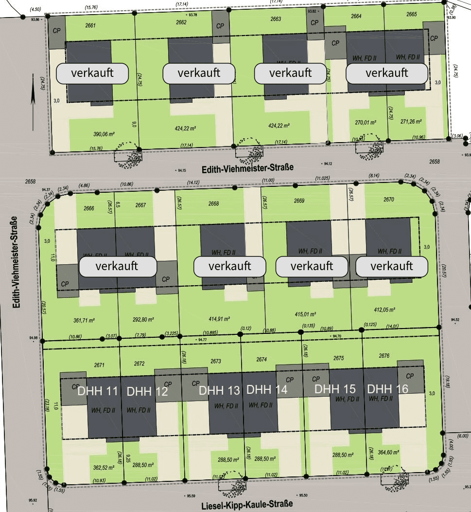 Lageplan zu den Grundstücken des 2. Bauabschnittes des Baugebietes Jöllheide in Bielefeld, mit Informationen zur Verfügbarkeit.